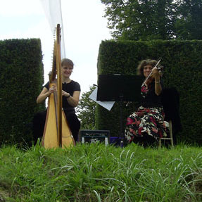 Sudhi and Jane playing at Mapperton Gardens